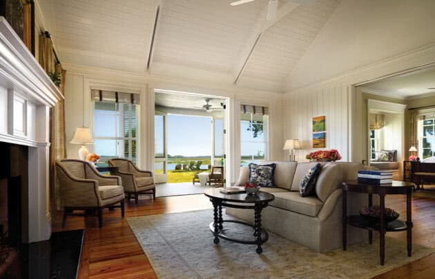 Guest suite living room at Montage Palmetto Bluff luxury resort SC