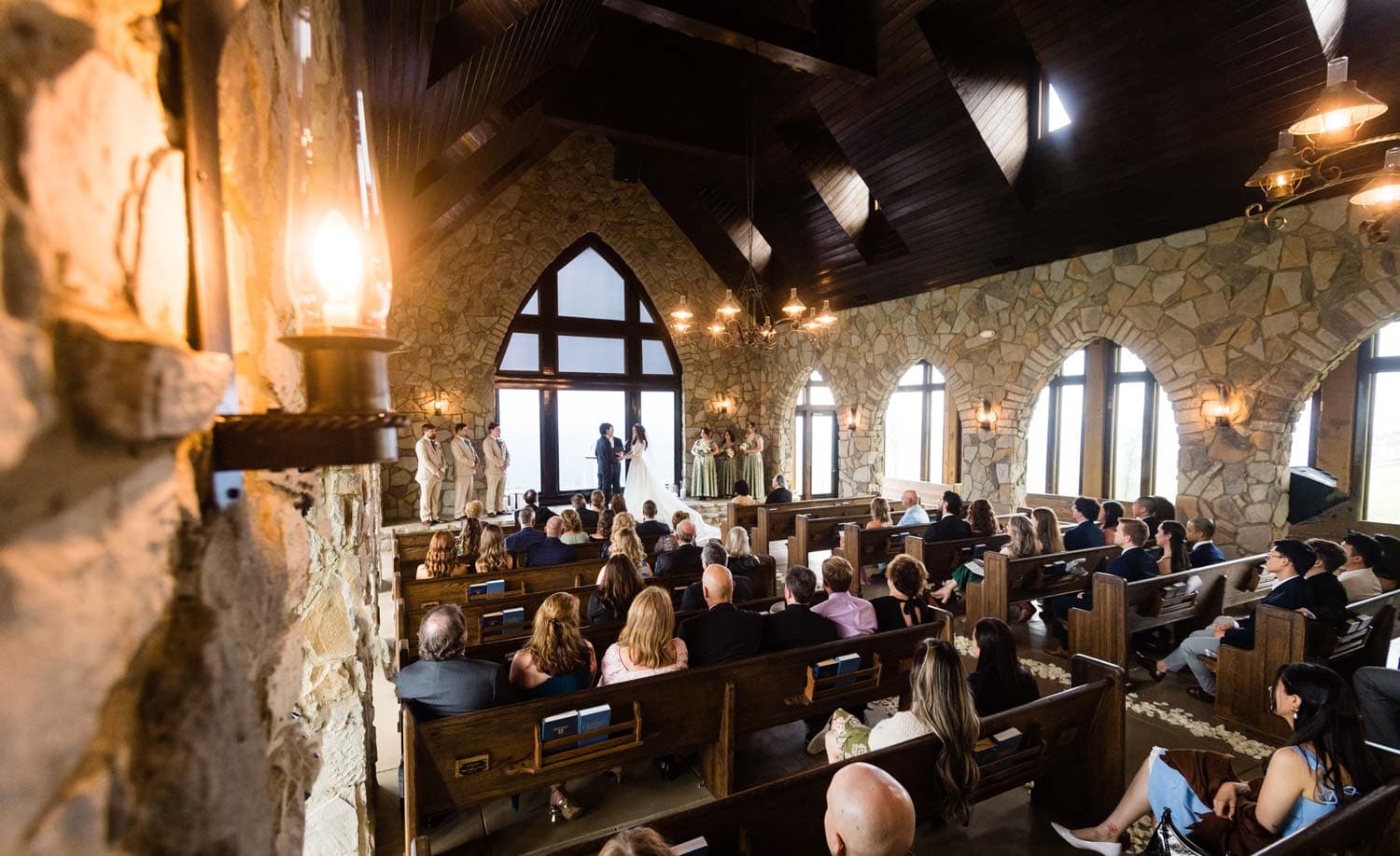 Cliffs at Glassy Chapel wedding with mountain backdrop