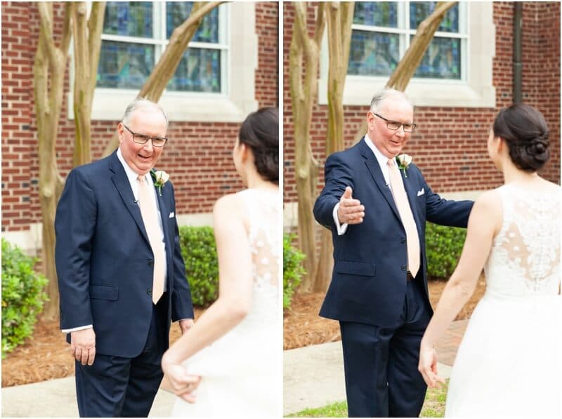 Father-daughter first look before wedding ceremony at Columbia SC venue