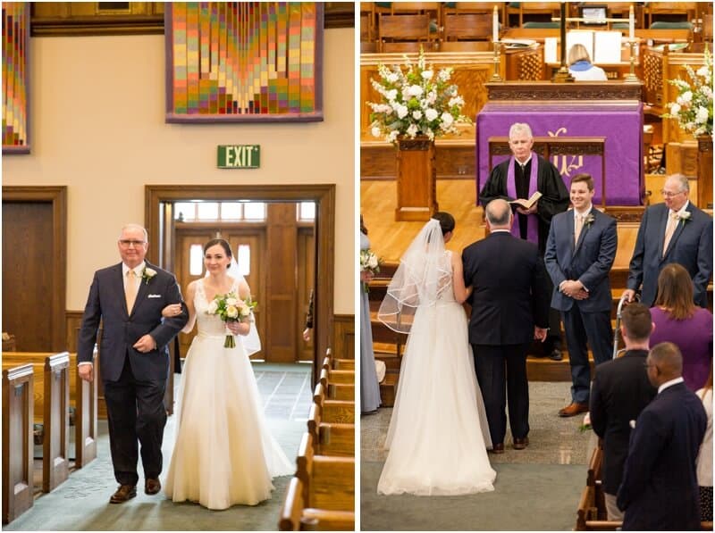 Bride and groom first kiss at Shandon United Methodist Church Columbia SC