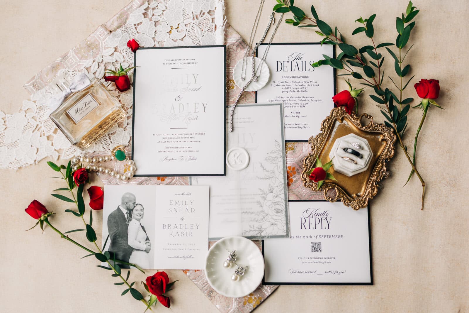 1208 Washington Place wedding invitation suite details Columbia
