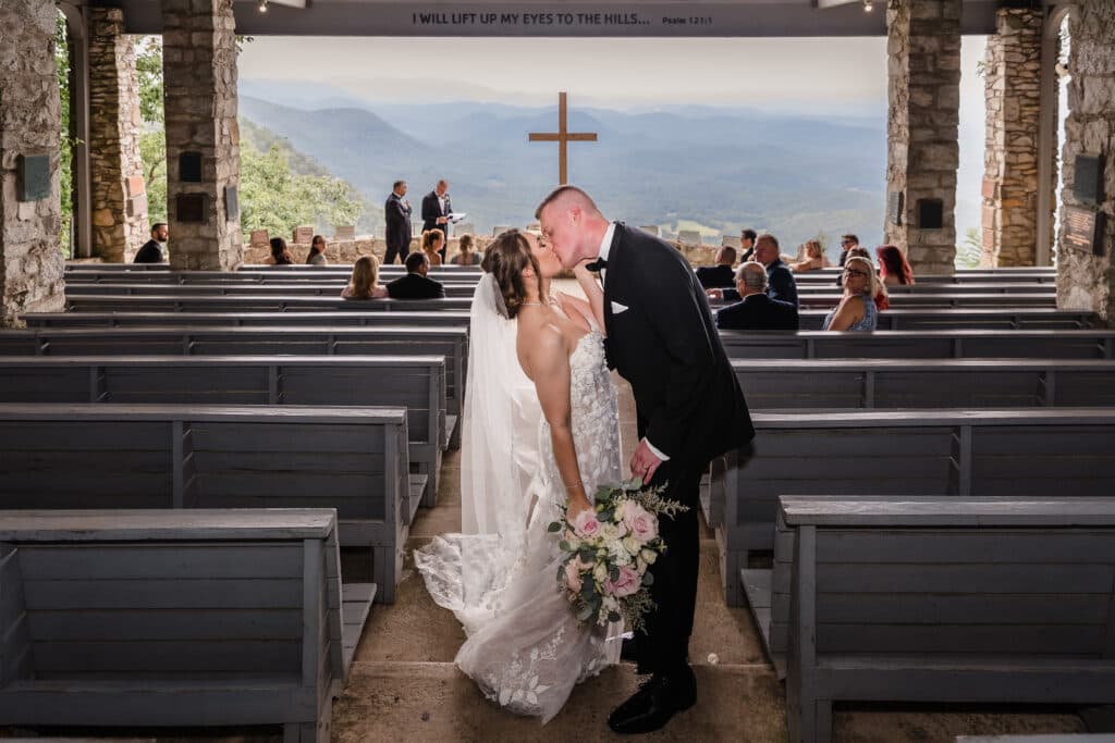 Wedding recessional at Pretty Place Chapel Greenville SC mountains