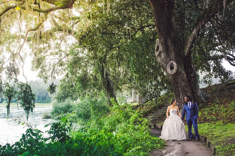 Middleton Place butterfly lakes and Ashley River wedding backdrop