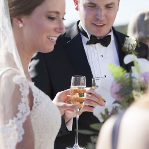 Wedding champagne toast at Anchorage 1770 boutique inn Beaufort